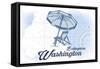 Bellingham, Washington - Beach Chair and Umbrella - Blue - Coastal Icon-Lantern Press-Framed Stretched Canvas