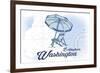 Bellingham, Washington - Beach Chair and Umbrella - Blue - Coastal Icon-Lantern Press-Framed Art Print