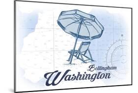 Bellingham, Washington - Beach Chair and Umbrella - Blue - Coastal Icon-Lantern Press-Mounted Art Print