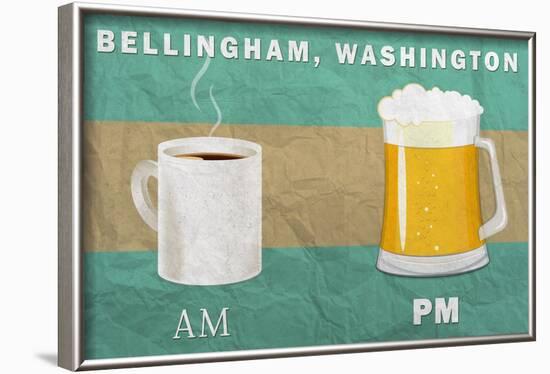 Bellingham, Washington - Coffee in the AM, Beer in the PM-Lantern Press-Framed Art Print