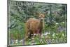 Bellingham, Washington - Deer Fawn and Wildflowers-Lantern Press-Mounted Art Print