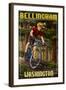 Bellingham, Washington - Mountain Biker in Trees-Lantern Press-Framed Art Print