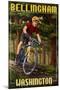 Bellingham, Washington - Mountain Biker in Trees-Lantern Press-Mounted Art Print