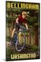 Bellingham, Washington - Mountain Biker in Trees-Lantern Press-Mounted Art Print