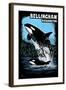 Bellingham, Washington - Orca and Calf Scratchboard-Lantern Press-Framed Art Print