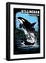 Bellingham, Washington - Orca and Calf Scratchboard-Lantern Press-Framed Art Print