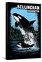 Bellingham, Washington - Orca and Calf Scratchboard-Lantern Press-Framed Stretched Canvas