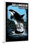 Bellingham, Washington - Orca and Calf Scratchboard-Lantern Press-Framed Art Print