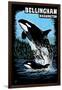 Bellingham, Washington - Orca and Calf Scratchboard-Lantern Press-Framed Art Print