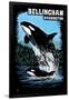 Bellingham, Washington - Orca and Calf Scratchboard-Lantern Press-Framed Art Print