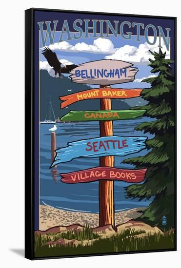 Bellingham, Washington - Signpost Destinations-Lantern Press-Framed Stretched Canvas