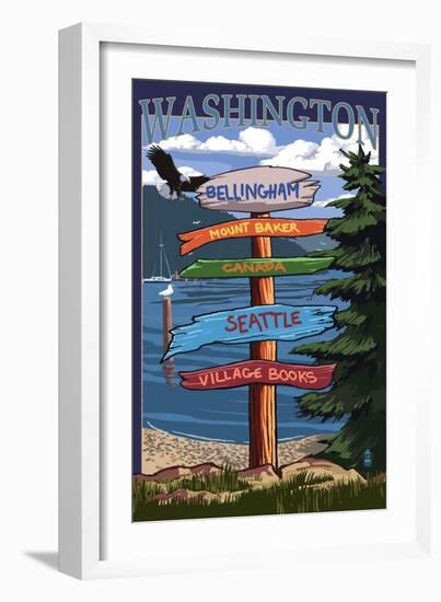 Bellingham, Washington - Signpost Destinations-Lantern Press-Framed Art Print