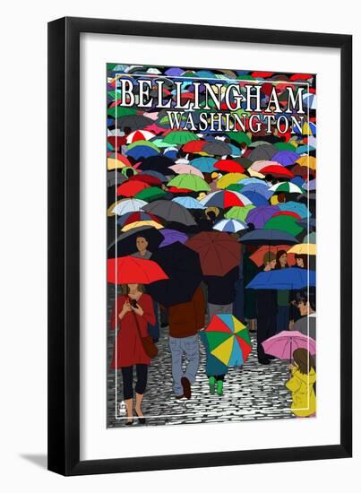 Bellingham, Washington - Umbrellas-Lantern Press-Framed Art Print