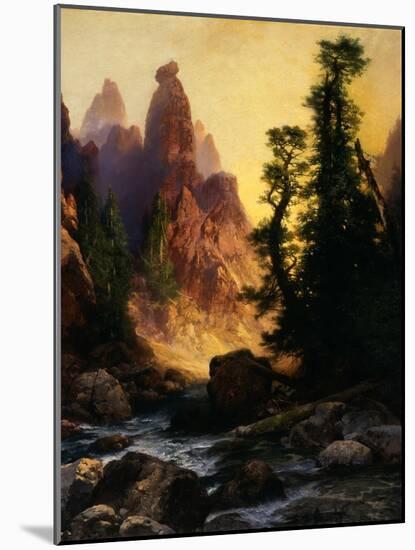 Below the Towers of Tower Falls, Yellowstone Park, 1909-Thomas Moran-Mounted Giclee Print