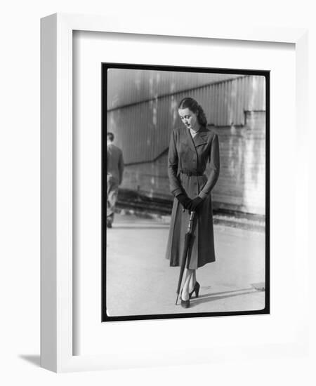 Belted Dress and Umbrella-null-Framed Art Print