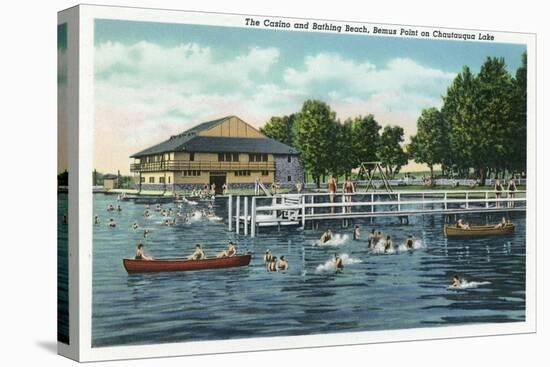 Bemus Point, New York - Swimming at Bemus Point Beach and Casino-Lantern Press-Stretched Canvas