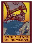 See the Land of the Vikings - Map of Scandinavia - Viking Ship-Ben Blessum-Laminated Art Print