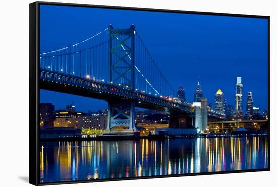 Ben Franklin Bridge at dusk, Philadelphia, Pennsylvania, USA-null-Framed Stretched Canvas