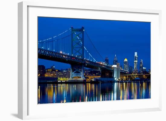 Ben Franklin Bridge at dusk, Philadelphia, Pennsylvania, USA-null-Framed Photographic Print