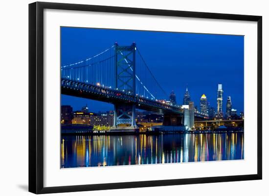 Ben Franklin Bridge at dusk, Philadelphia, Pennsylvania, USA-null-Framed Photographic Print