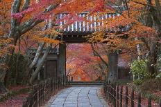 A Telephoto View Shows a Traditional Wooden Gate Roofed with Kawara Ceramic Tiles at Komyo-Ji-Ben Simmons-Stretched Canvas