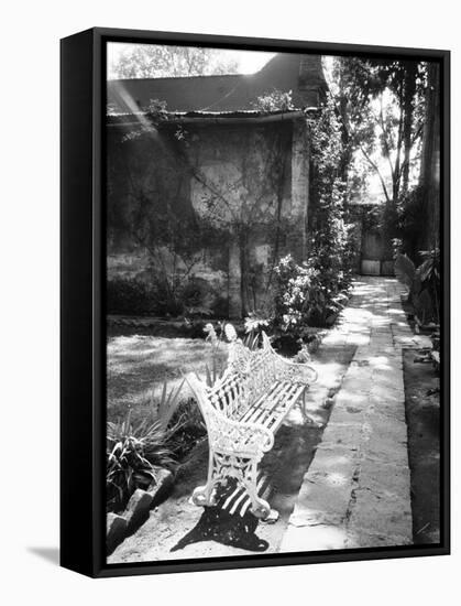 Bench at the Museo Leon Trotsky, Coyoacan, Mexico-Walter Bibikow-Framed Stretched Canvas