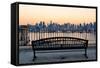 Bench in Park and New York City Midtown Manhattan at Sunset with Skyline Panorama View-Songquan Deng-Framed Stretched Canvas