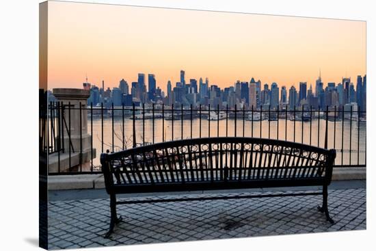 Bench in Park and New York City Midtown Manhattan at Sunset with Skyline Panorama View-Songquan Deng-Stretched Canvas