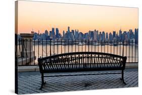 Bench in Park and New York City Midtown Manhattan at Sunset with Skyline Panorama View-Songquan Deng-Stretched Canvas