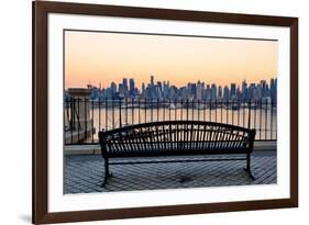 Bench in Park and New York City Midtown Manhattan at Sunset with Skyline Panorama View-Songquan Deng-Framed Photographic Print