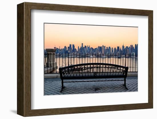 Bench in Park and New York City Midtown Manhattan at Sunset with Skyline Panorama View-Songquan Deng-Framed Photographic Print