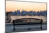 Bench in Park and New York City Midtown Manhattan at Sunset with Skyline Panorama View-Songquan Deng-Mounted Photographic Print