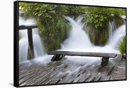 Bench in Water, Plitvice Lakes, Plitvicka Jezera, Croatia-Martin Zwick-Framed Stretched Canvas