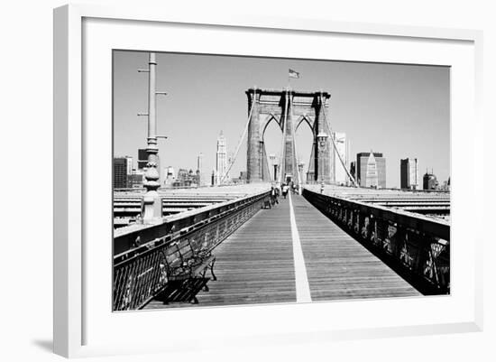 Bench on a bridge, Brooklyn Bridge, Manhattan, New York City, New York State, USA-null-Framed Photographic Print