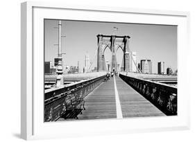 Bench on a bridge, Brooklyn Bridge, Manhattan, New York City, New York State, USA-null-Framed Photographic Print