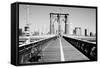 Bench on a bridge, Brooklyn Bridge, Manhattan, New York City, New York State, USA-null-Framed Stretched Canvas