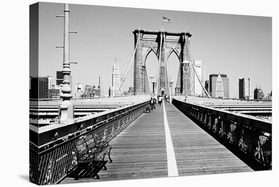Bench on a bridge, Brooklyn Bridge, Manhattan, New York City, New York State, USA-null-Stretched Canvas