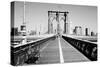 Bench on a bridge, Brooklyn Bridge, Manhattan, New York City, New York State, USA-null-Stretched Canvas