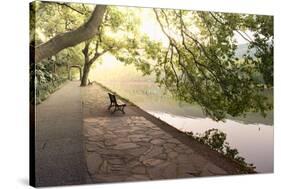 Bench under Tree Canopy at West Lake Shore in Hangzhou, Zhejiang, China, Asia-Andreas Brandl-Stretched Canvas
