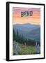 Bend, Oregon - Deer & Spring Flowers - Lantern Press Artwork-Lantern Press-Framed Art Print