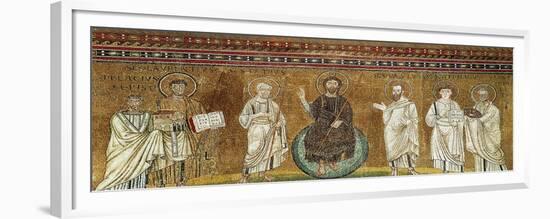 Benedictory Jesus with Sts Lawrence, Peter, Paul, Stephen, Hippolytus and Pope Pelagio-Felice Giani-Framed Giclee Print