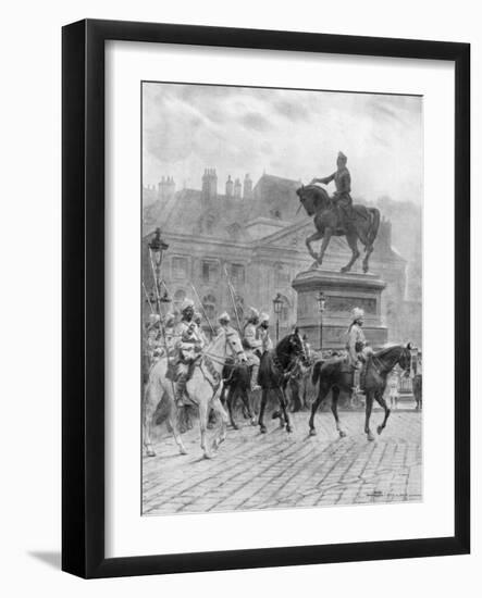 Bengal Mounted Lancers Passing the Statue of Joan of Arc, France, 1914-J Simont-Framed Giclee Print