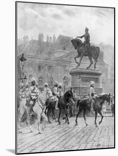 Bengal Mounted Lancers Passing the Statue of Joan of Arc, France, 1914-J Simont-Mounted Giclee Print