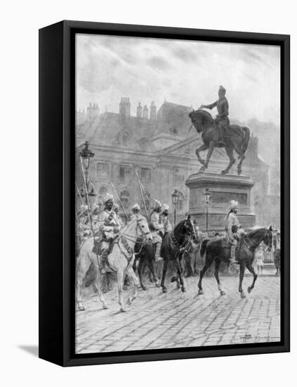 Bengal Mounted Lancers Passing the Statue of Joan of Arc, France, 1914-J Simont-Framed Stretched Canvas