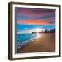 Benidorm Alicante Playa De Poniente Beach Sunset in Spain Valencian Community-holbox-Framed Photographic Print