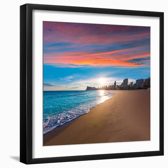 Benidorm Alicante Playa De Poniente Beach Sunset in Spain Valencian Community-holbox-Framed Photographic Print