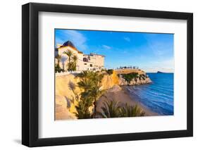 Benidorm Alicante Playa Del Mal Pas Beach at Sunset in Spain with Palm Trees-holbox-Framed Photographic Print