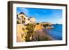 Benidorm Alicante Playa Del Mal Pas Beach at Sunset in Spain with Palm Trees-holbox-Framed Photographic Print