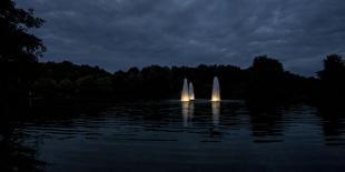 Night Photography Lake with Illuminated Water Fountains-Benjamin Engler-Photographic Print
