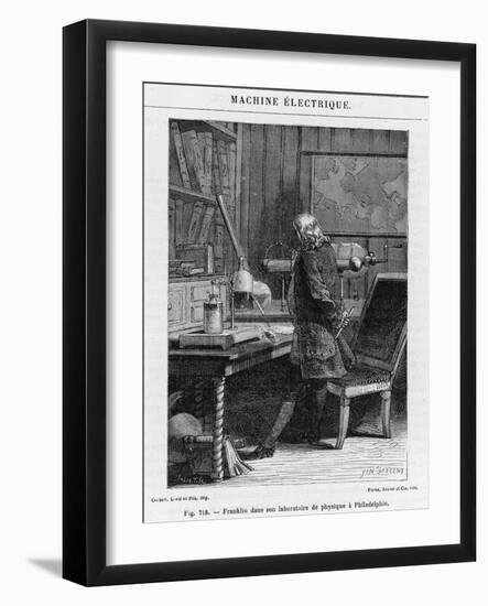 Benjamin Franklin American Statesman Scientist and Philosopher in His Physics Lab at Philadelphia-Yan D'argent-Framed Photographic Print